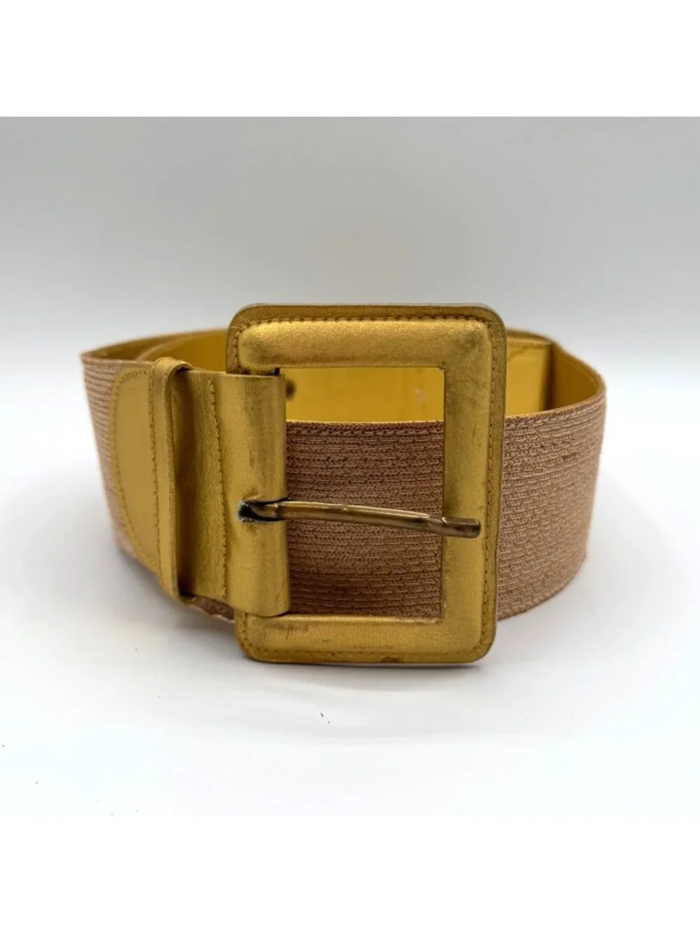 Vintage Paloma Picasso Italy Gold Woven Genuine Leather Wide Belt Size Large